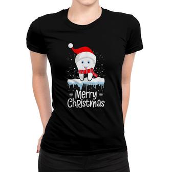 Merry Christmas Funny Smiling Tooth Teeth Lover Dentist Tee Women T-shirt | Mazezy