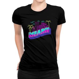 Miami - Florida Vaperwave Skyline Synthwave 80S Style Retro Tank Top Women T-shirt | Mazezy