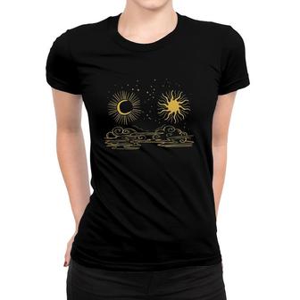Minimal Sun Moon Clouds Cool Day Night Design Art Lover Gift Women T-shirt | Mazezy