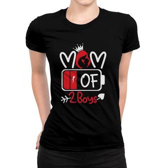Mom Of 2 Boys Low Battery Tired Mom Crown Heart Mom Life Gift For Mother's Day Women T-shirt | Mazezy