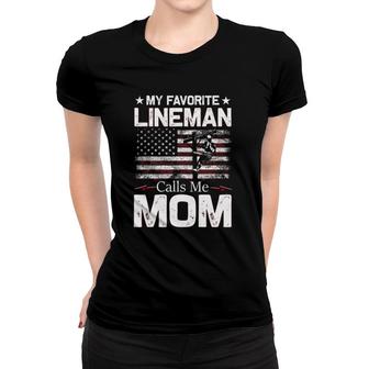 My Favorite Lineman Calls Me Mom Usa Flag Mothers Day Women T-shirt | Mazezy