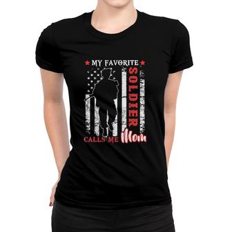 My Favorite Soldier Calls Me Mom Usa Flag Mother Women T-shirt | Mazezy