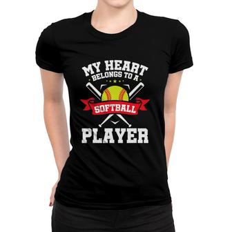My Heart Belongs To A Softball Player Boyfriend Women T-shirt | Mazezy