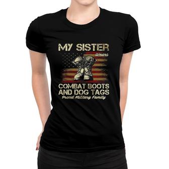 My Sister Wears Combat Boots And Dog Tags Proud Family Women T-shirt | Mazezy