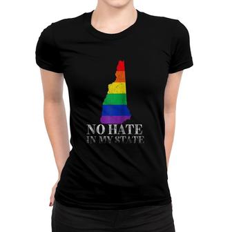 No Hate In My State New Hampshire Lgbt Pride Rainbow Gift Raglan Baseball Tee Women T-shirt | Mazezy
