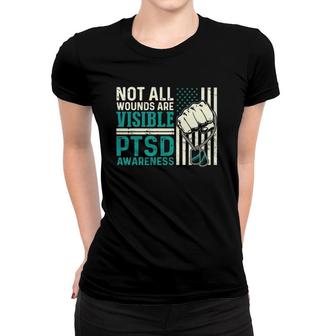 Not All Wounds Are Visible Ptsd Awareness American Flag Pullover Women T-shirt | Mazezy