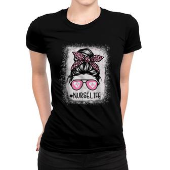 Nurse Life Bleached Pink Leopard Messy Bun Nurse Life V2 Women T-shirt - Thegiftio UK