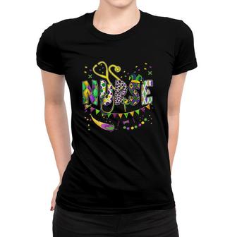 Nurse Mardi Gras Leopard Festival Party Lover Apparel Women T-shirt | Mazezy