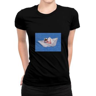 Orange Tabby Cat In Paper Boat Classic Women T-shirt | Mazezy