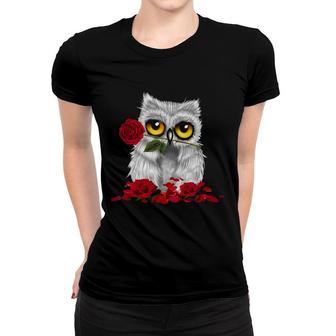 Owl And Red Rose Women T-shirt | Mazezy
