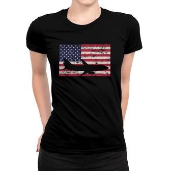 Patriotic Airline Jet American Flag Women T-shirt | Mazezy