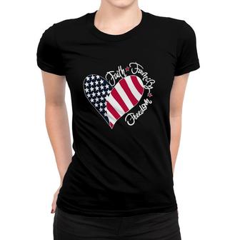 Patriotic Christian Us Flag Faith Family Freedom Liberty Women T-shirt | Mazezy