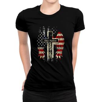 Patriotic One Nation Under God American Flag Faith Cross Women T-shirt | Mazezy