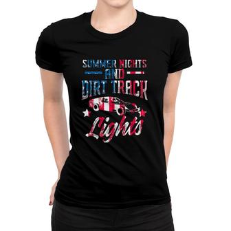 Patriotic Summer Nights & Dirt Track Lights Us Flag Racing Women T-shirt | Mazezy