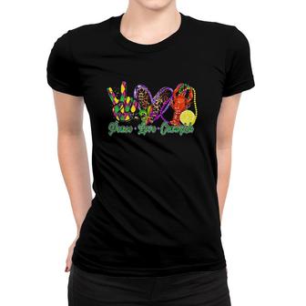 Peace Love Crawfish Beads Mardi Gras Funny Carnival Women T-shirt | Mazezy UK