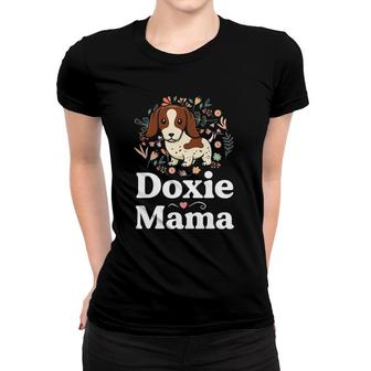 Piebald Dachshund Mom Doxie Mama Floral Dog Lover Women T-shirt | Mazezy