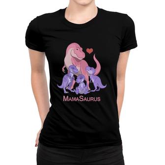 Pink Mamasaurusrex Mother & 3 Purple Baby Dinosaurs Women T-shirt | Mazezy