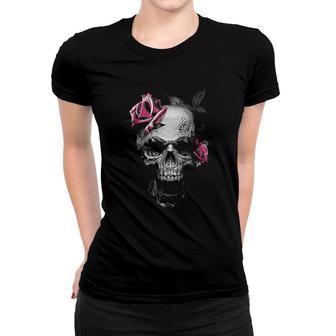 Pink Rose Skull Women T-shirt | Mazezy
