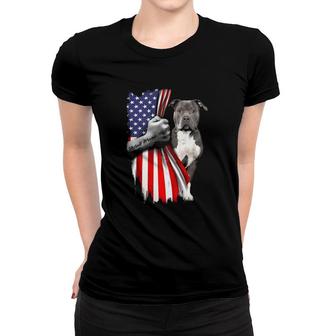 Pit Bull Mama American Flag Patriotic Dog Lover Women T-shirt | Mazezy