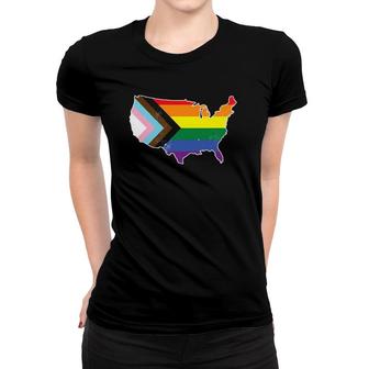 Progress Pride Flag Usa Lgbtq Equality Gay Bi Pride Women T-shirt | Mazezy