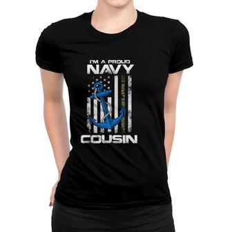 Proud Navy Cousin American Flag Vintage Women T-shirt | Mazezy