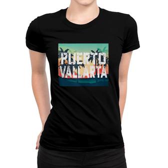 Puerto Vallarta Mexico Vacation Palm Trees Sunset Spanish Women T-shirt | Mazezy