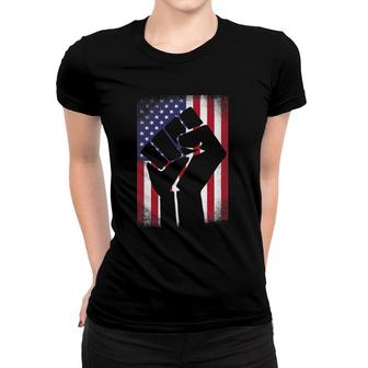 Resist Distressed Usa Flag - Raised Fist With American Flag Women T-shirt | Mazezy