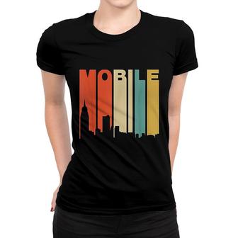 Retro 1970s Style Mobile Alabama Skyline Women T-shirt | Mazezy
