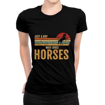Retro Horseback Riding Just A Boy Who Loves Horses Women T-shirt | Mazezy