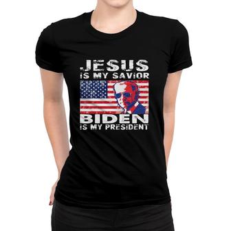 Retro Vintage Gift Jesus Is My Savior Biden Is My President Women T-shirt | Mazezy