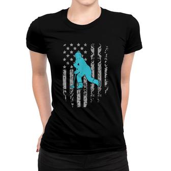 Ringette Vintage American Flag Patriotic Winter Sports Women T-shirt | Mazezy