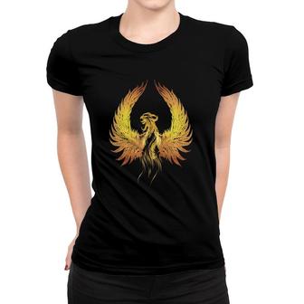 Rising Phoenix Fire Golden Mythical Reborn Rise From Ashes Women T-shirt | Mazezy