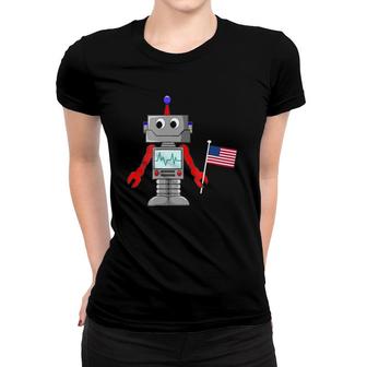 Robot With American Flag Boys 4-12 For 4Th Of July Women T-shirt | Mazezy