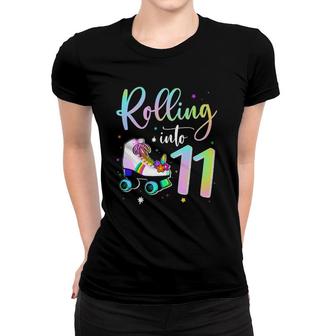 Rolling Into 11 Years Old Birthday Cute Skating Girl Women T-shirt | Mazezy