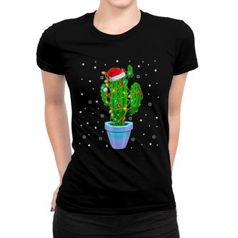 Santa Claus Cactus Xmas Tree Lights Gardener Merry Christmas Women T-shirt | Mazezy