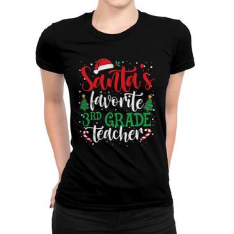 Santa's Favorite 3Rd Grade Teacher Christmas Santa Hat Light Women T-shirt | Mazezy