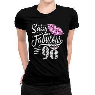 Sassy And Fabulous At 90 Years Old 90Th Birthday Crown Lips Women T-shirt | Mazezy