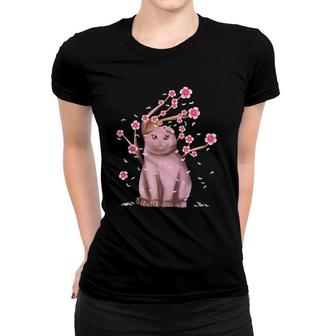 Scottish Fold Cat Japanese Sakura Cherry Blossom Flower Women T-shirt | Mazezy