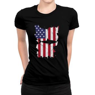 Shark Usa Flag America 4Th Of July Murica Gift Vintage Women T-shirt | Mazezy