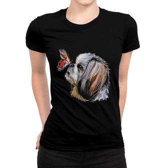 Shih Tzu With Butterfly Art Women T-shirt | Mazezy