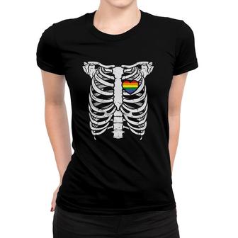 Skeleton Xray Ribs Halloween Heart Lgbtq Gay Pride Ally Women T-shirt | Mazezy CA