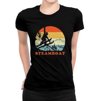 Ski Steamboat, Colorado Vintage Snow Skiing Vacation Gift Women T-shirt | Mazezy