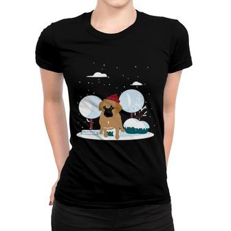 Snowy Winter Animal Dog Owner Cute Pet Dog Puggle Women T-shirt | Mazezy