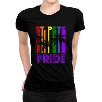St Pete Pride Gay Pride Lgbtq Rainbow Palm Trees Women T-shirt | Mazezy