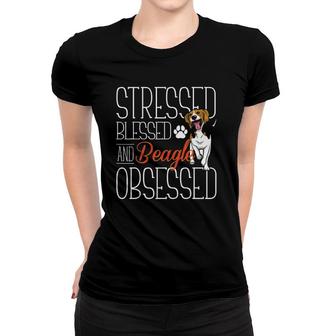 Stressed Blessed & Beagle Obsessed Beagle Dog Women T-shirt | Mazezy