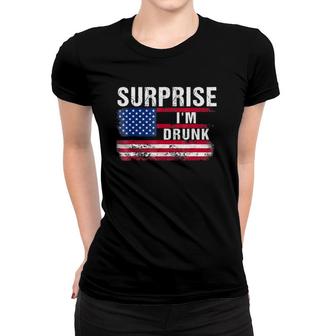 Surprise I'm Drunk Funny American Flag Drinking Women T-shirt | Mazezy