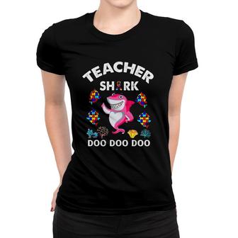 Teacher Shark Autism Awareness Funny Teacher Gift Women T-shirt | Mazezy