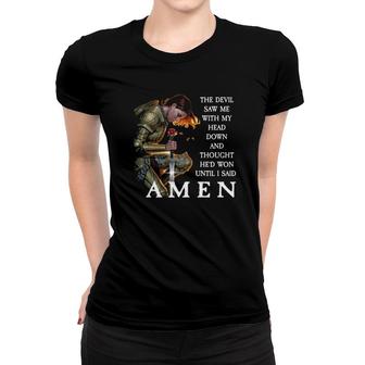 The Devil Saw Me With My Head Down Design On Back Women T-shirt | Mazezy