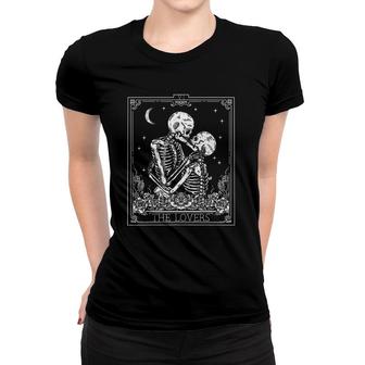 The Lovers Vintage Tarot Card Astrology Skull Horror Occult Women T-shirt | Mazezy