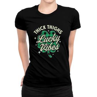 Thick Thighs Lucky Vibes Buffalo Plaid Saint Patrick's Day Women T-shirt | Mazezy